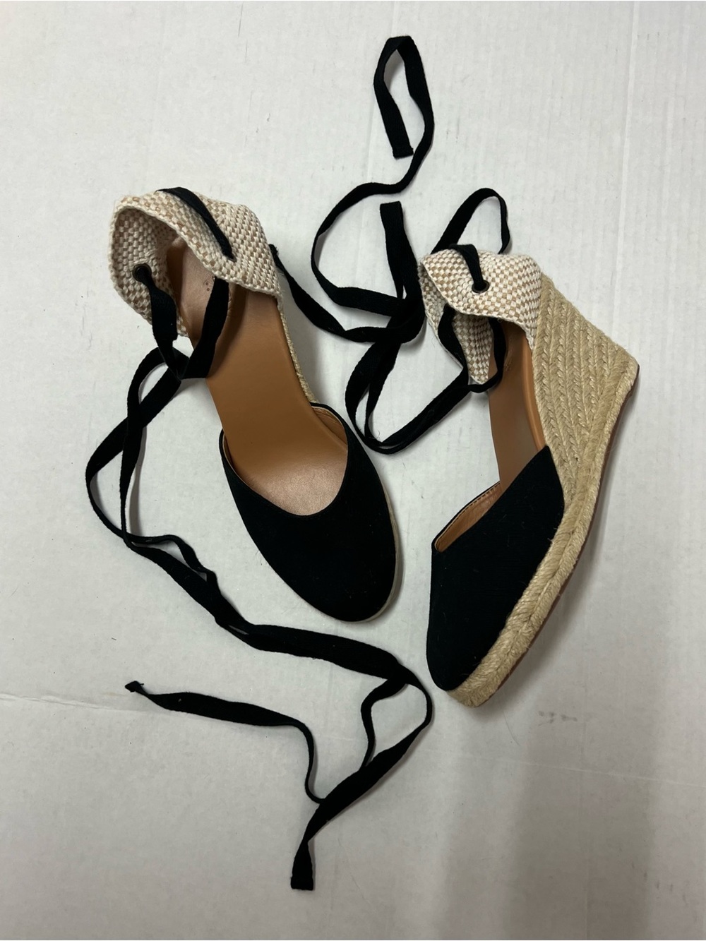 J. Crew Women’s 8 Wedge Heel Ankle Wrap Black Espadrille Sandals